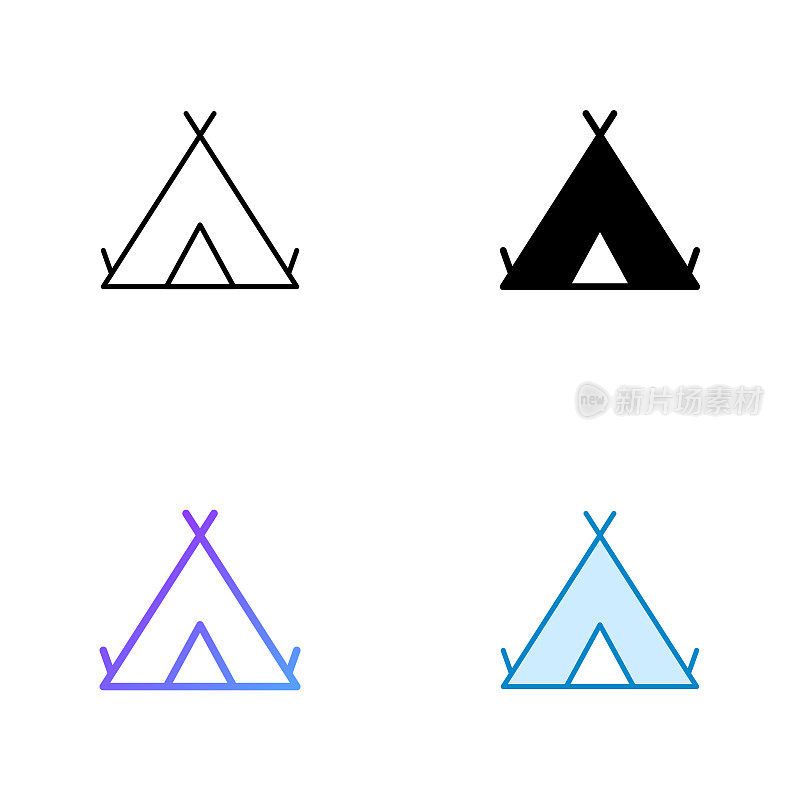 帐篷图标设计在四种风格与可编辑的笔画。线，实线，平线和颜色梯度线。适合网页，移动应用，UI, UX和GUI设计。